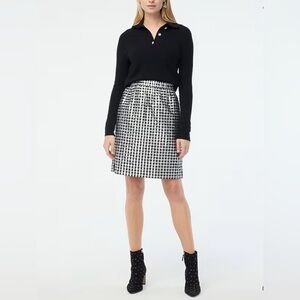 J.Crew Factory Shiny Gingham Pull On Mini Skirt Size Small Black And Silver